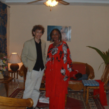 Standing with the Malian singer Oumou Sangare, in the lobby of Sangare's hotel in Bamako (Mali's capital).